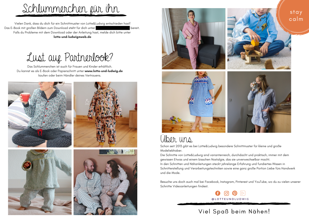 Preview: Papierschnittmuster Männer Pyjama Schlummerchen Gr. 44-58